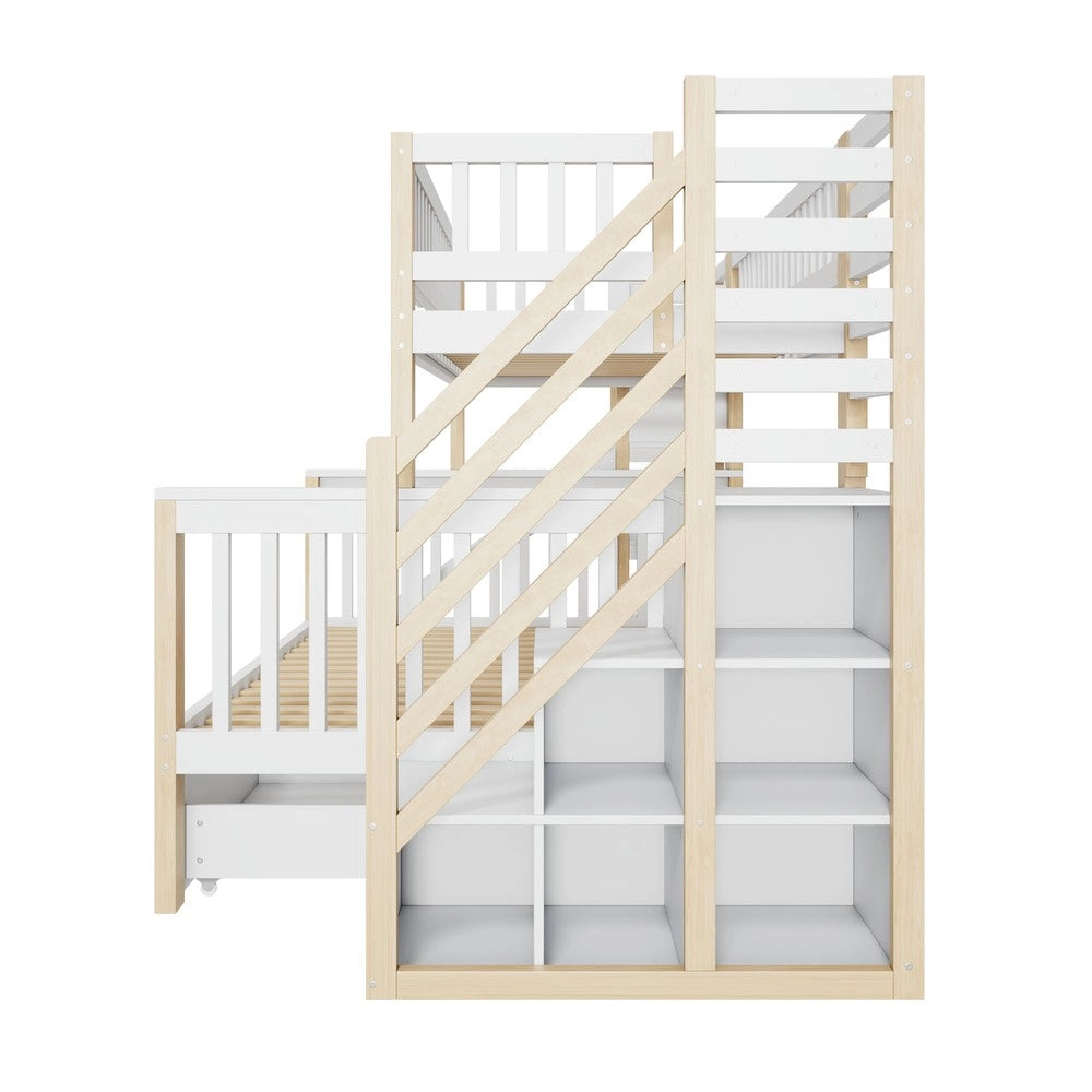 Letto a Castello Bambini con Scivolo, Scala e Contenitore ¨C MINIMAL ¨C Bianco 140x200 90x200