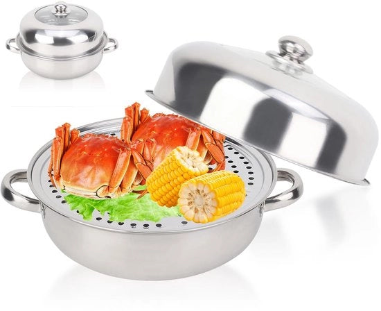 Pentola a vapore 28 cm in acciaio inossidabile - Pentola a vapore monoparte - Pentola a vapore per cibo - Hotpot - Cucina domestica - Cucina professionale - Cucina a vapore