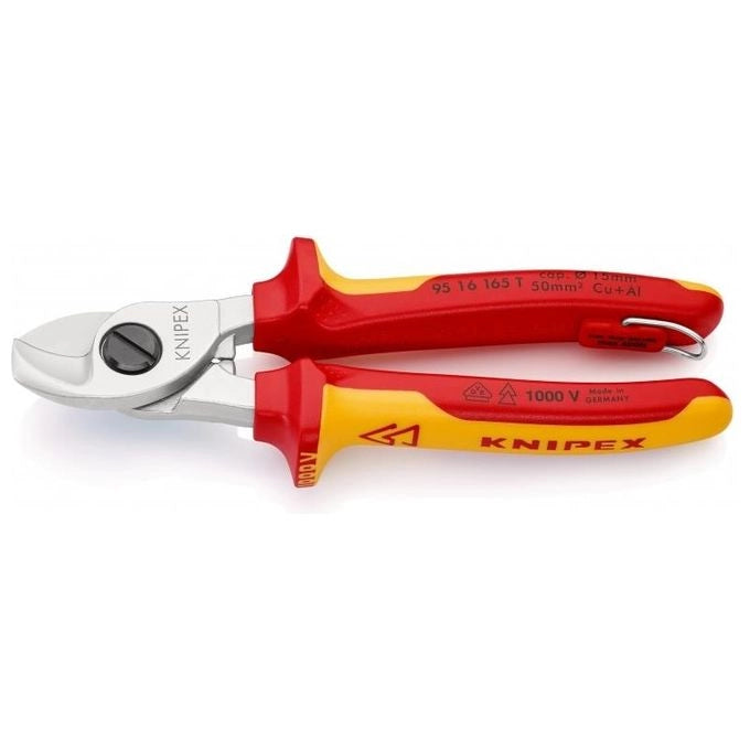 KNIPEX 95 16 165 T Cesoia per cavi isolata VDE fino a 1000 V con attacco per cordino di sicurezza colore Nero Giallo