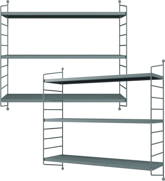 Set di parete 2 pezzi con 3 assi per ogni pezzo - acciaio grigio blu - 50x60x15 cm - totale 6 assi