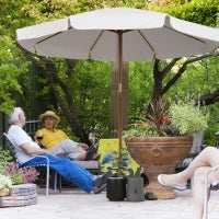 Ombrellone da Giardino con Doppio Tettuccio, in Legno di Bambù e Poliestere, Ø325x250 cm, Crema