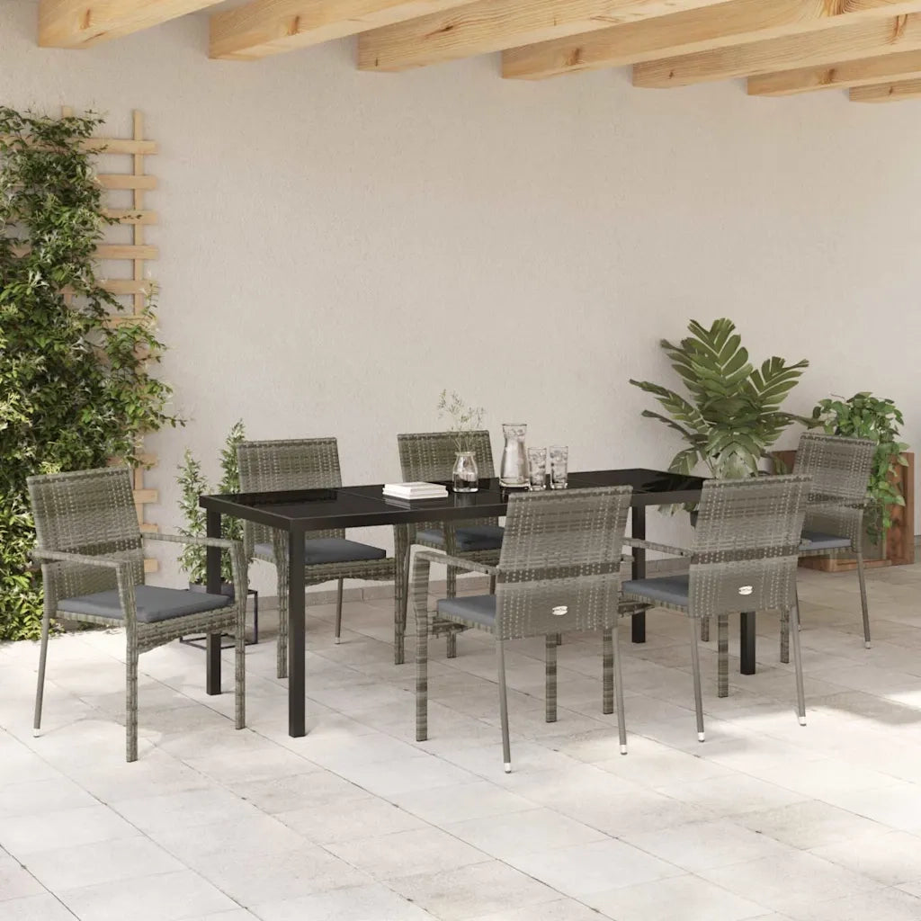 Set da Pranzo per Giardino con cuscino 7 pcs Grigio polyrattan 3380097