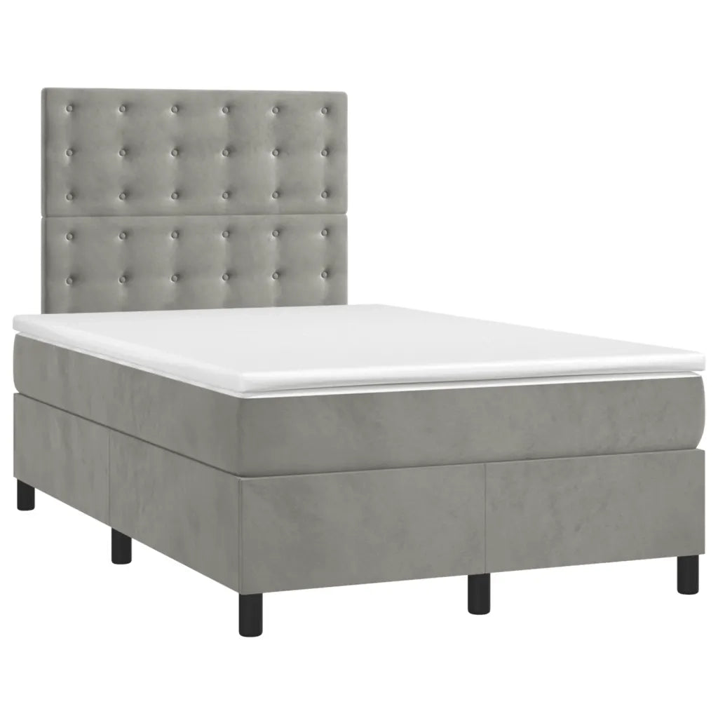 Letto a Molle Materasso e LED Grigio Chiaro 120x200 cm Velluto 3136353