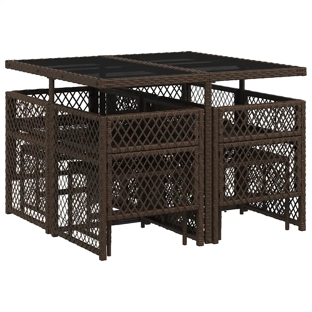 Set da Pranzo da Giardino 9pz | Set Salotto da Giardino con Cuscini Marrone in Polyrattan