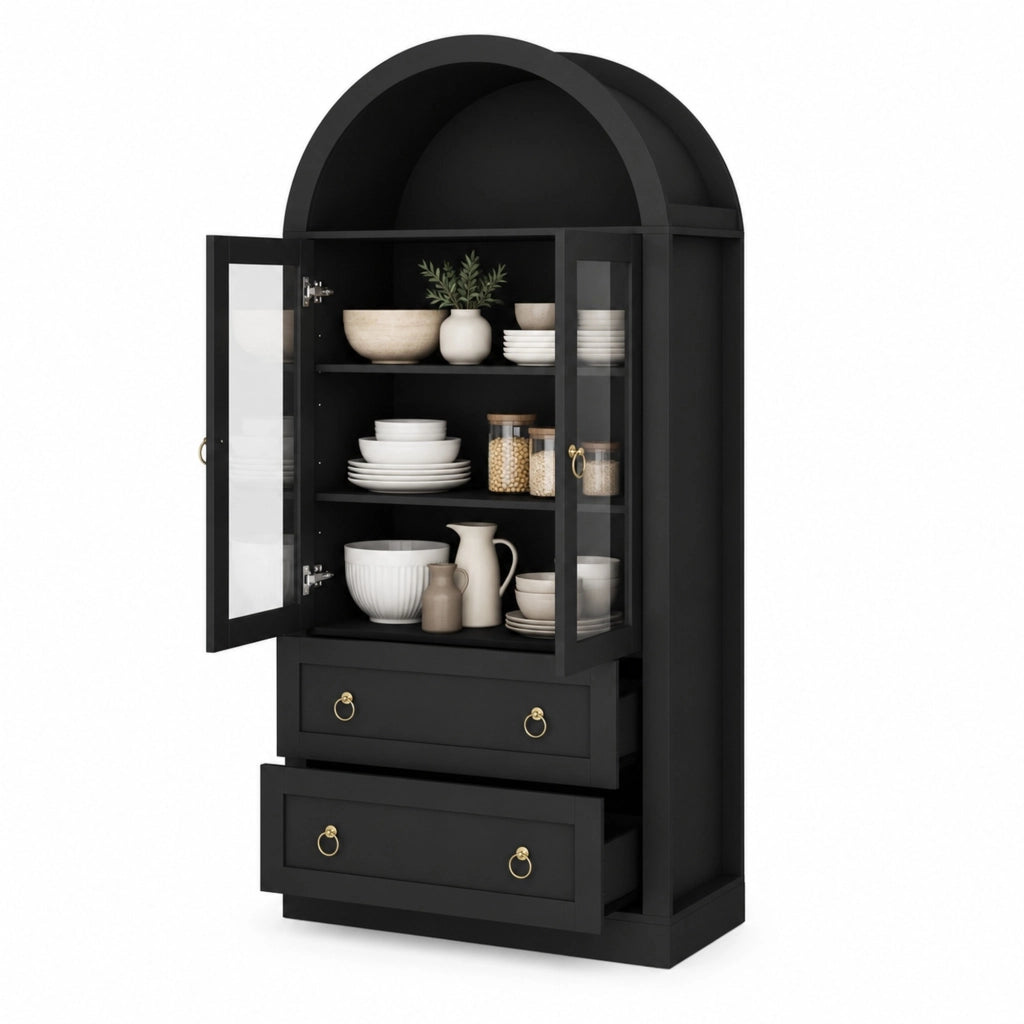 Vetrina ad arco nera con ante in vetro 80 × 36 × 170 cm
