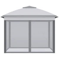 Gazebo 3 x 3 m Tenda da Giardino Pop-up con Tetto Doppio e 4 Zanzariere con Zip, Borsa per il Trasporto Inclusa, Grigio