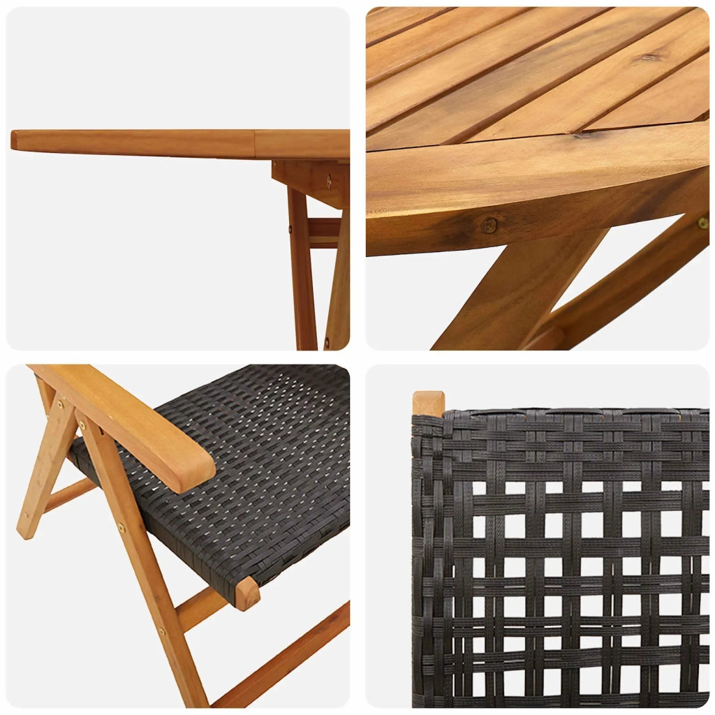 Set da Pranzo per Giardino 5 pcs Nero Legno di Acacia Massello 3375730