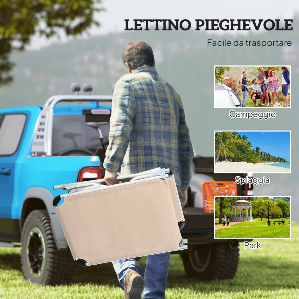 Sdraio Pieghevole con Schienale Regolabile ¨C Zephmum ¨C Beige Alluminio 60x165x76