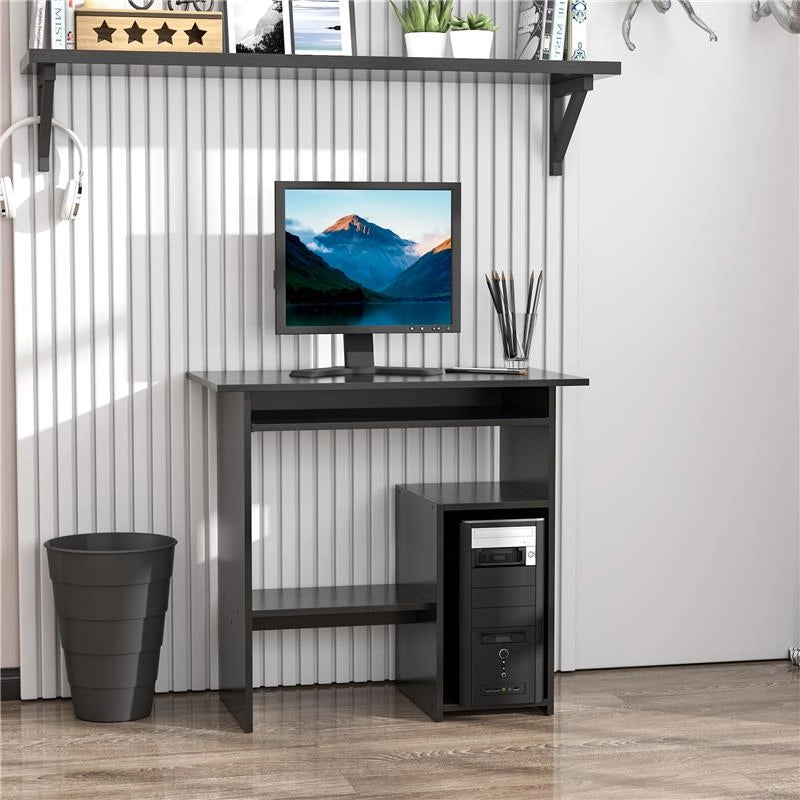 SCRIVANIA PC MODERNA IN LEGNO CON RIPIANO PER CPU E SPAZIO PER TASTIERA ESTRAIBILE 80X45X75 CM NERO