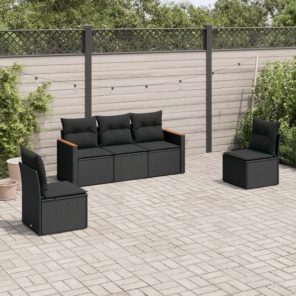 Set Divani da Giardino 5 pz | Set Salotto da Giardino con Cuscini in Polyrattan Nero