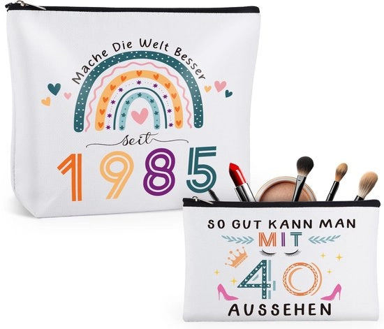Regali per il 40esimo compleanno di una donna, 2 set di borse da toeletta, borsa cosmetica impermeabile per donna per il 40esimo compleanno, borse per il trucco per donna per il 40esimo compleanno