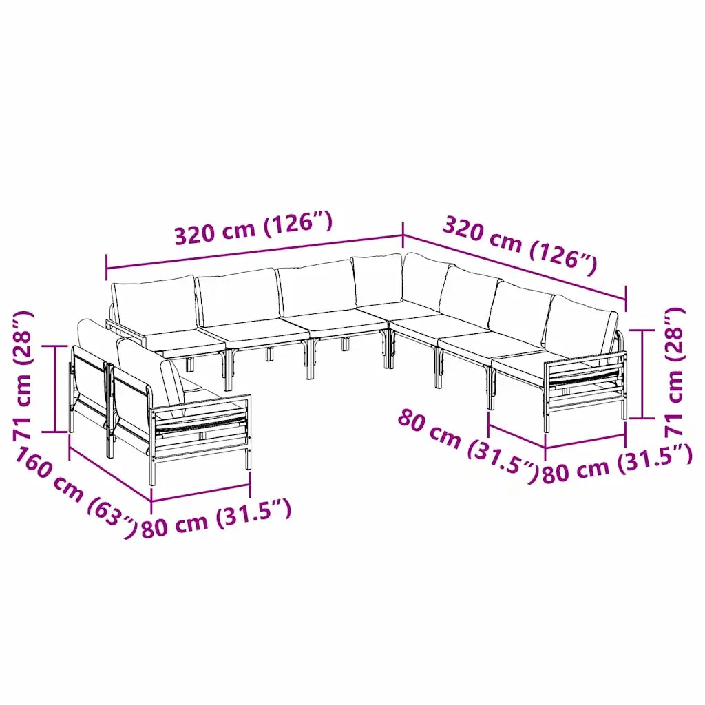 vidaXL Set Divano da Giardino 9 pcs Antracite Acciaio