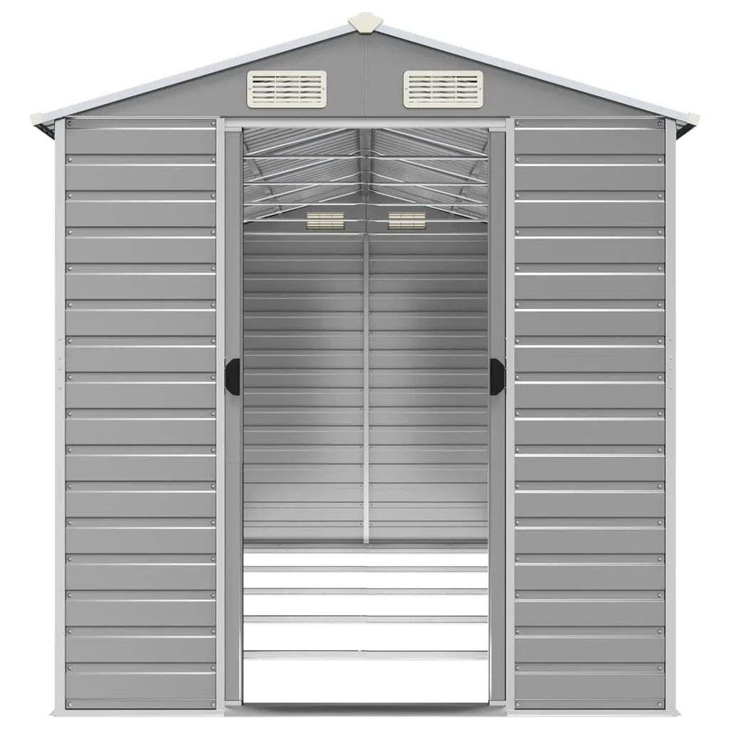 Casetta da giardino cabina ripostiglio capanno da esterno capanno per attrezzi robusta colore chiaro 191 x 470 x 198 cm acciaio zincato grigio 02_0022245