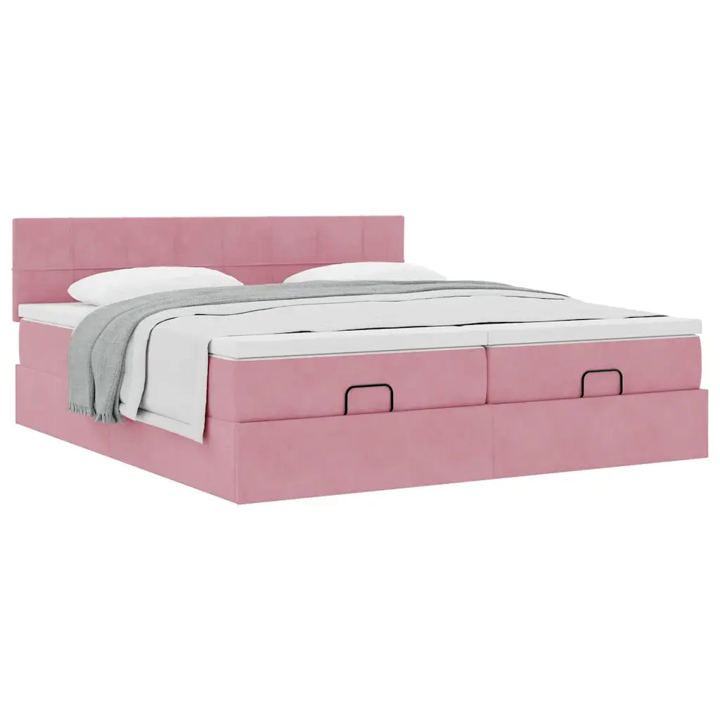Struttura Letto Pouf con Materassi Rosa 200x200 cm Velluto