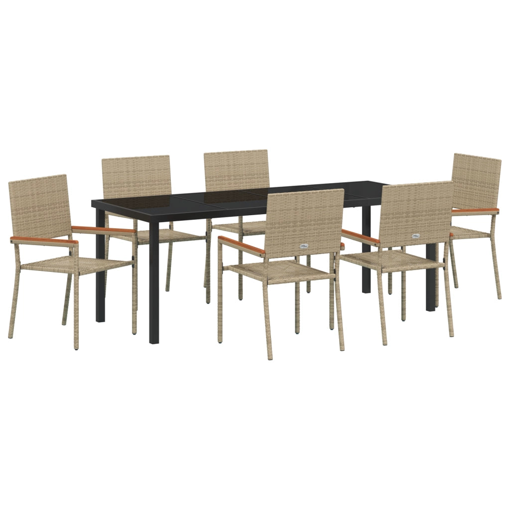 Set da Pranzo da Giardino 7 Pezzi Beige Polyrattan