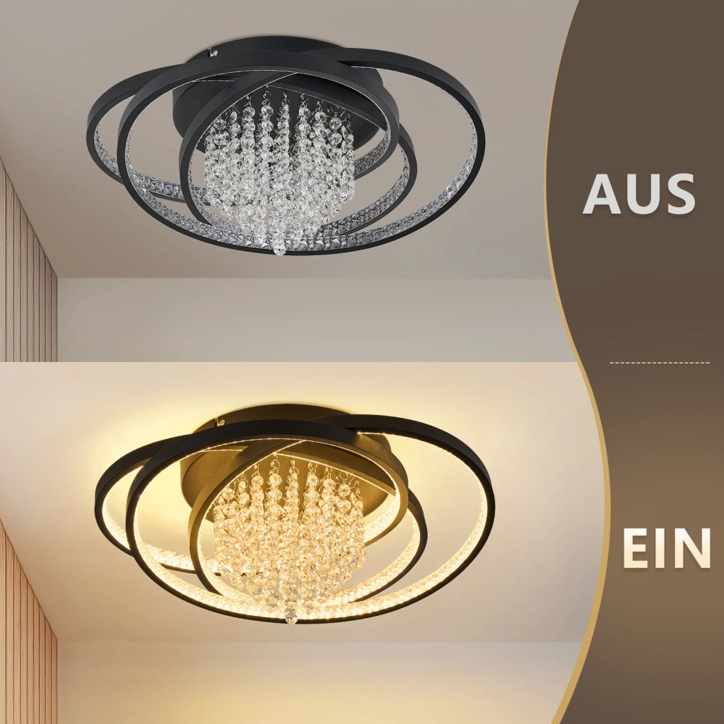 ZMH Plafoniera LED moderna rotonda nera luce bianca calda 3000K 40W lampada di cristallo per corridoio ufficio o studio