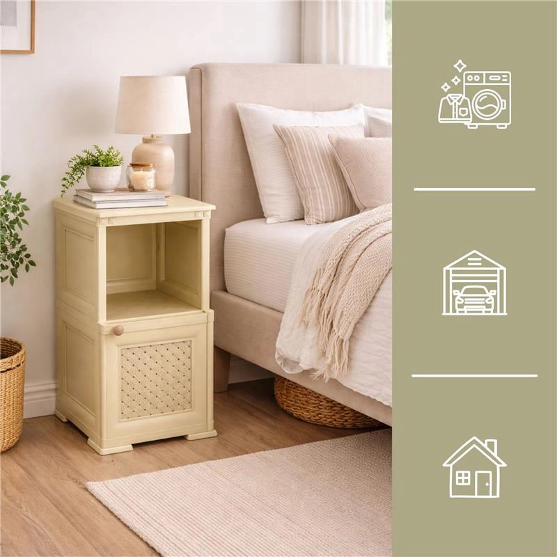 COMÒ COMODINO 2 MODULI ANGORA 40X43X85,5 CM CON ANTA TRAFORATA E VANO A GIORNO – MOBILE CONTENITORE COMPATTO PER CAMERA DA LETTO