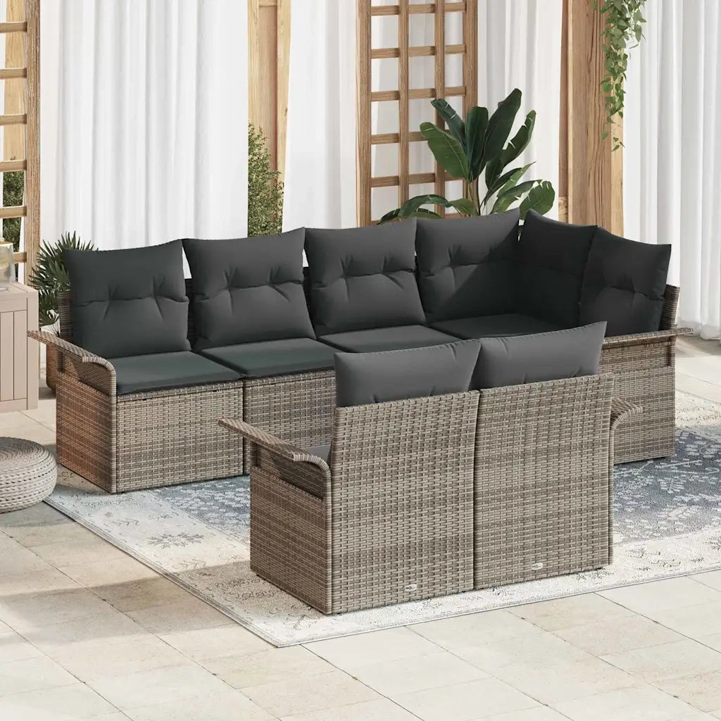 Set Divano da Giardino con cuscino 7 pcs Grigio polyrattan 3345399