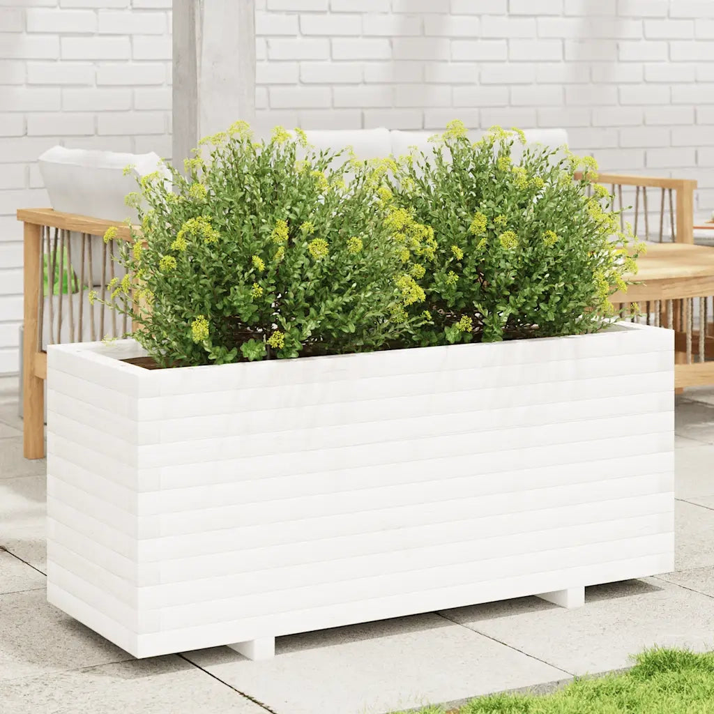 Fioriera | Cassetta per fiori | Vaso da Giardino Bianca 110x40x49,5 cm Legno Massello Pino