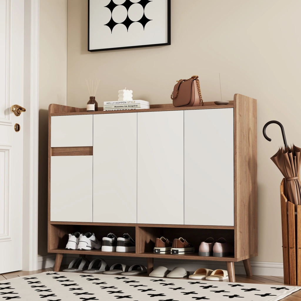 Mobile Ingresso Multiuso con 4 Ante e Cassetti ¨C MINIMAL ¨C Bianco/Naturale 120x35x99