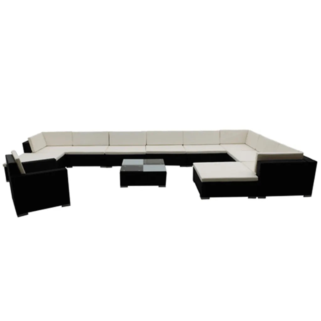 Set Divani da Giardino 12 pz con Cuscini in Polyrattan Nero