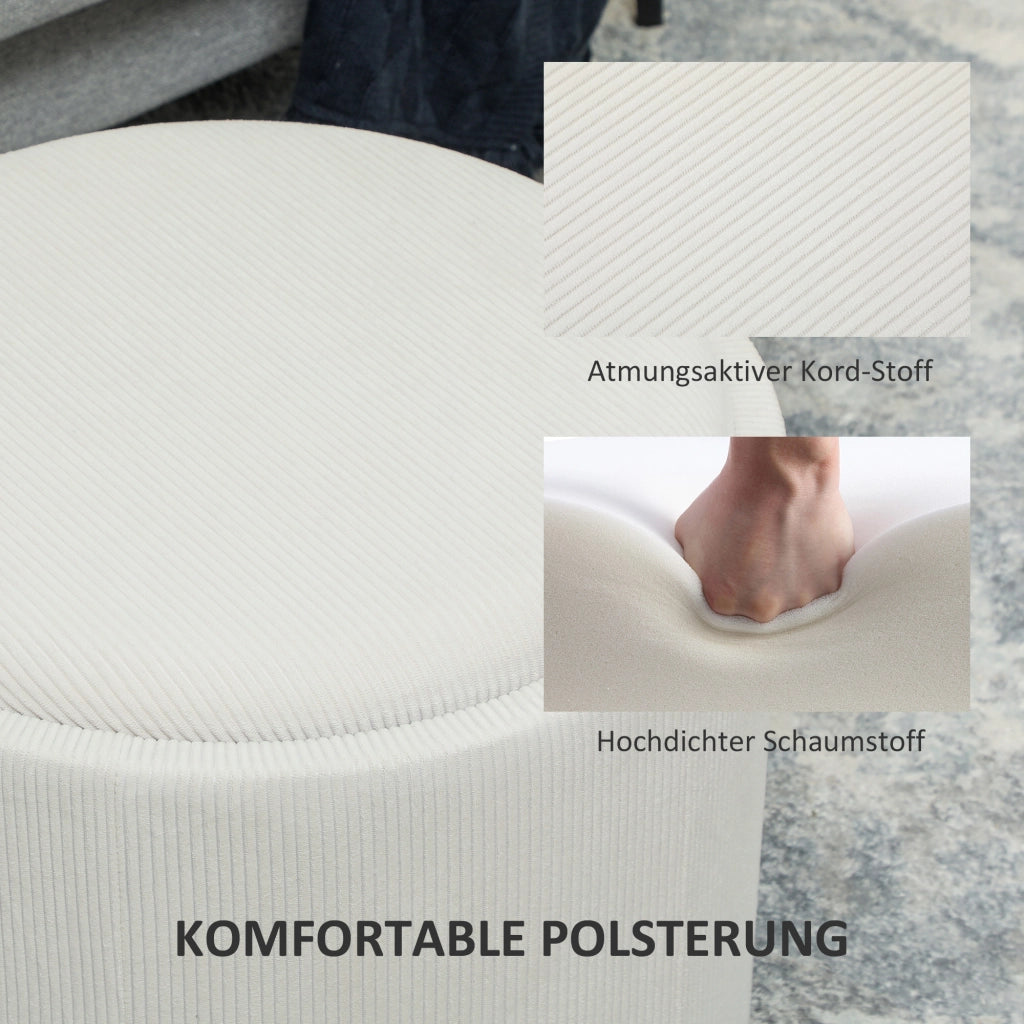 Pouf contenitore rotondo ¨C Xylo ¨C Tessuto a coste crema con vano portaoggetti