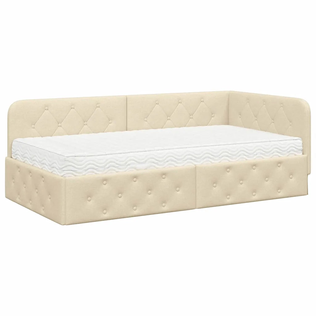Cornice del letto ad angolo Crema 90 x 190 cm Tessuto