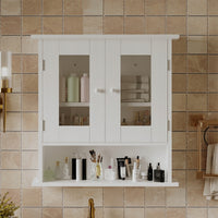 MOBILE DA BAGNO SOSPESO BIANCO A 2 ANTE IN VETRO DA PARETE CON RIPIANI