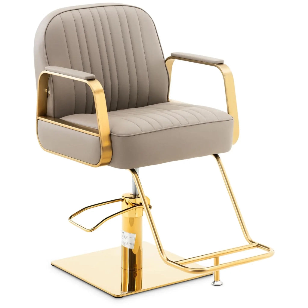 Poltrona da parrucchiere con poggiapiedi portata 200 kg acciaio inox beige oro 14_0008958