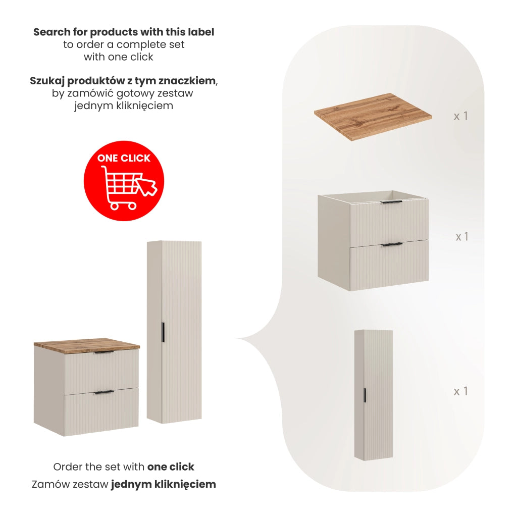 Set mobili bagno 60 cm con piano e Szafką wysoką Adel Cashmere 60 cm