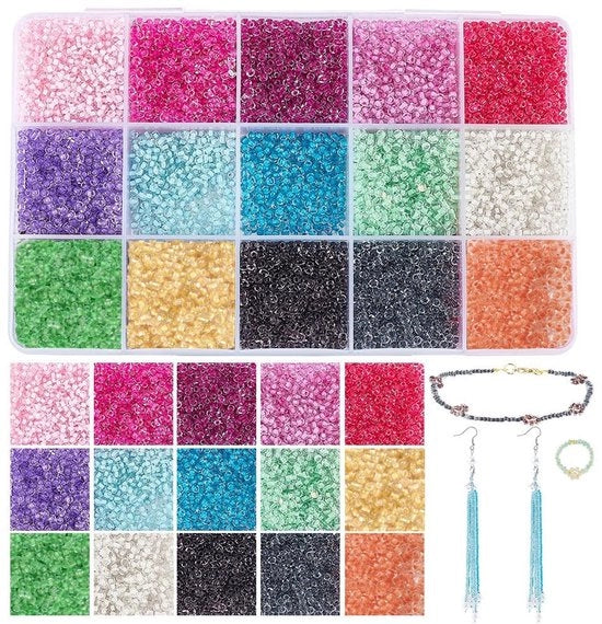 Pony Kralen Mini 12.000 Stuks - Glaskralen - 15 Colori - Acqua e Luce Resistenti - Peso Leggero