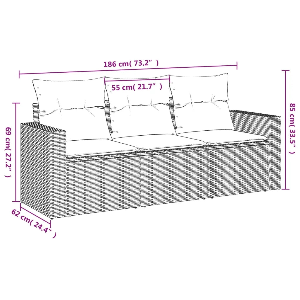 Salotto da Giardino-Set Divani da Giardino 3 pz con Cuscini Grigio in Polyrattan 208441