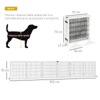 Cancelletto per Cani di Piccola/Media Taglia a 6 Pannelli Pieghevoli, in Legno e Acciaio, 432x36x70 cm, Bianco