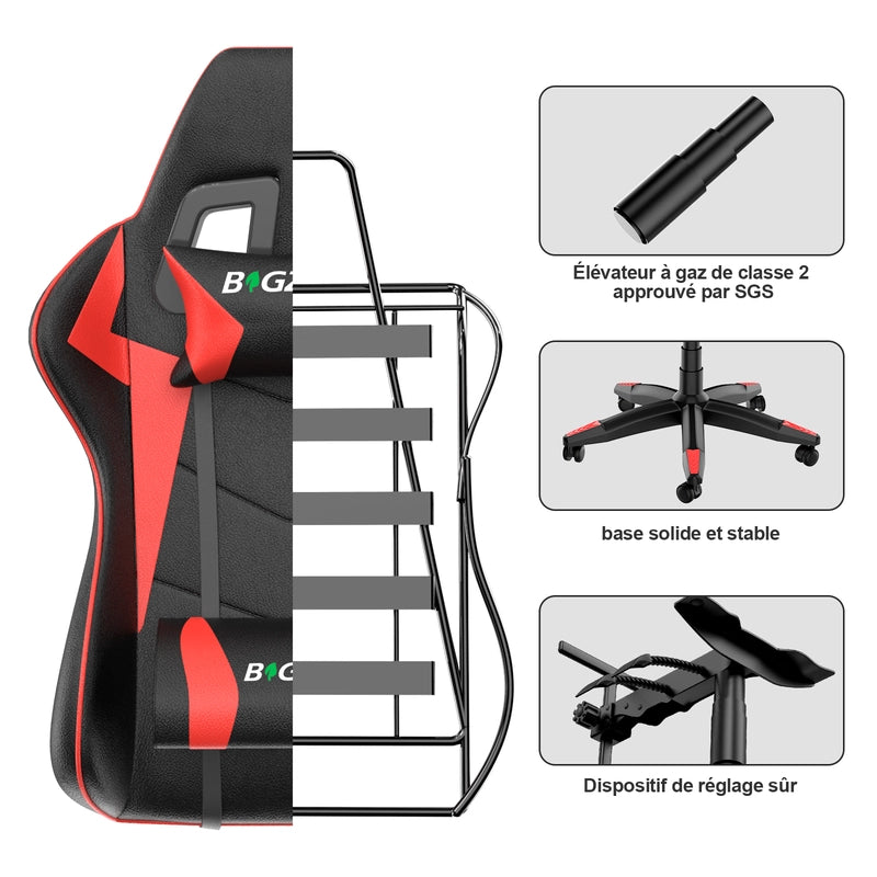 Sedia da gioco, sedia da gioco ergonomica  in similpelle,altezza regolabile, con poggiatesta e supporto lombare, poggiapiedi, nero e rosso