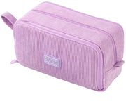 Etui in corduroy con 3 compartimenti, grande borsa per scuola e ufficio (viola)