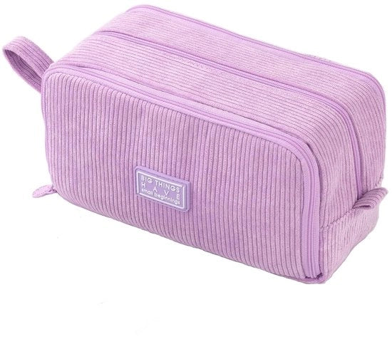 Etui in corduroy con 3 compartimenti, grande borsa per scuola e ufficio (viola)