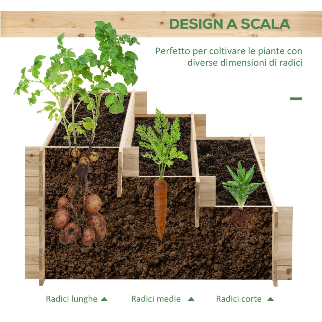EasyComfort Fioriera in Legno di Abete a 3 Livelli, Cassetta per Orto Rialzato da Esterno, 120x100x54cm