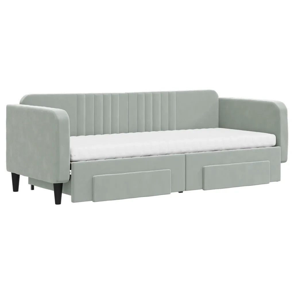 Divano Letto Estraibile Cassetti Grigio Chiaro 80x200cm Velluto 3197128