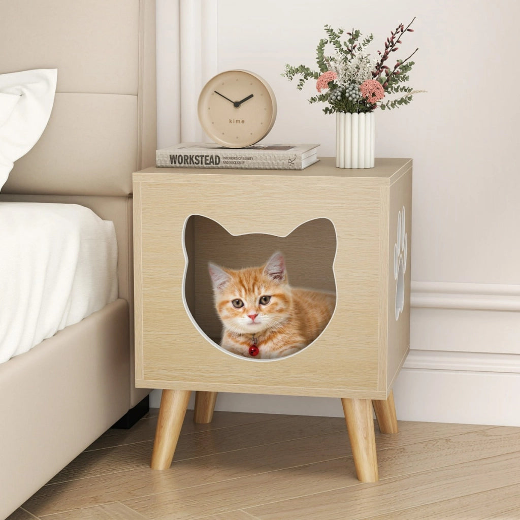 Chiusura per lettiera gatto con buco e finestra a forma di zampa, Mobile moderno per gattini con parte superiore rimovibile-Lettini e divanetti