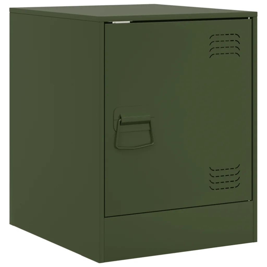 Set di 2 Comodini | Armadio da Notte | Mobiletto da notte Verde Oliva 34,5x39x44 cm in Acciaio