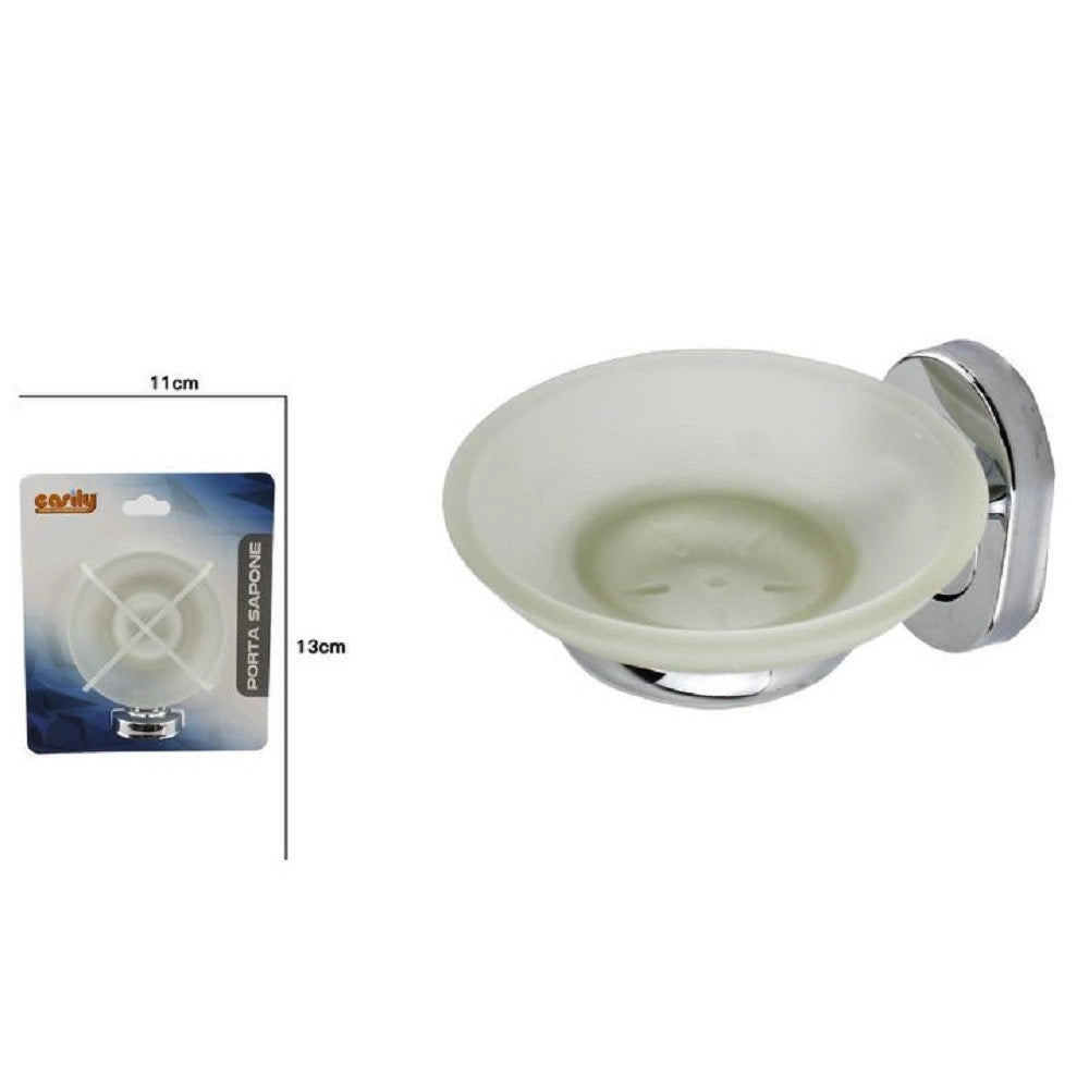 Trade Shop - Porta Sapone Saponetta Con Piattino Vetro Satinato Parete Accessorio Bagno 69185 -
