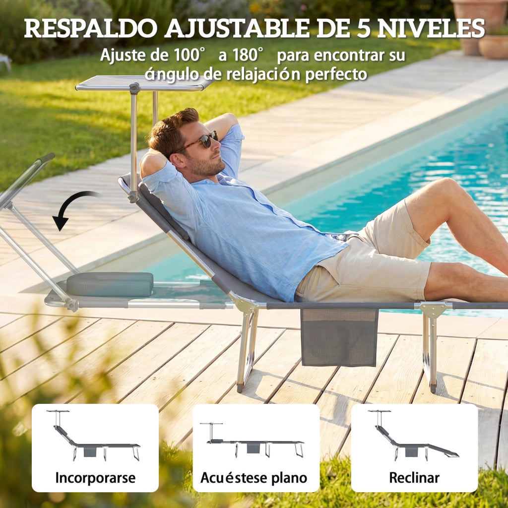 Poltrona reclinabile pieghevole con dosso ¨C zephmum ¨C 2 pezzi grigio tessuto 550 g/m2