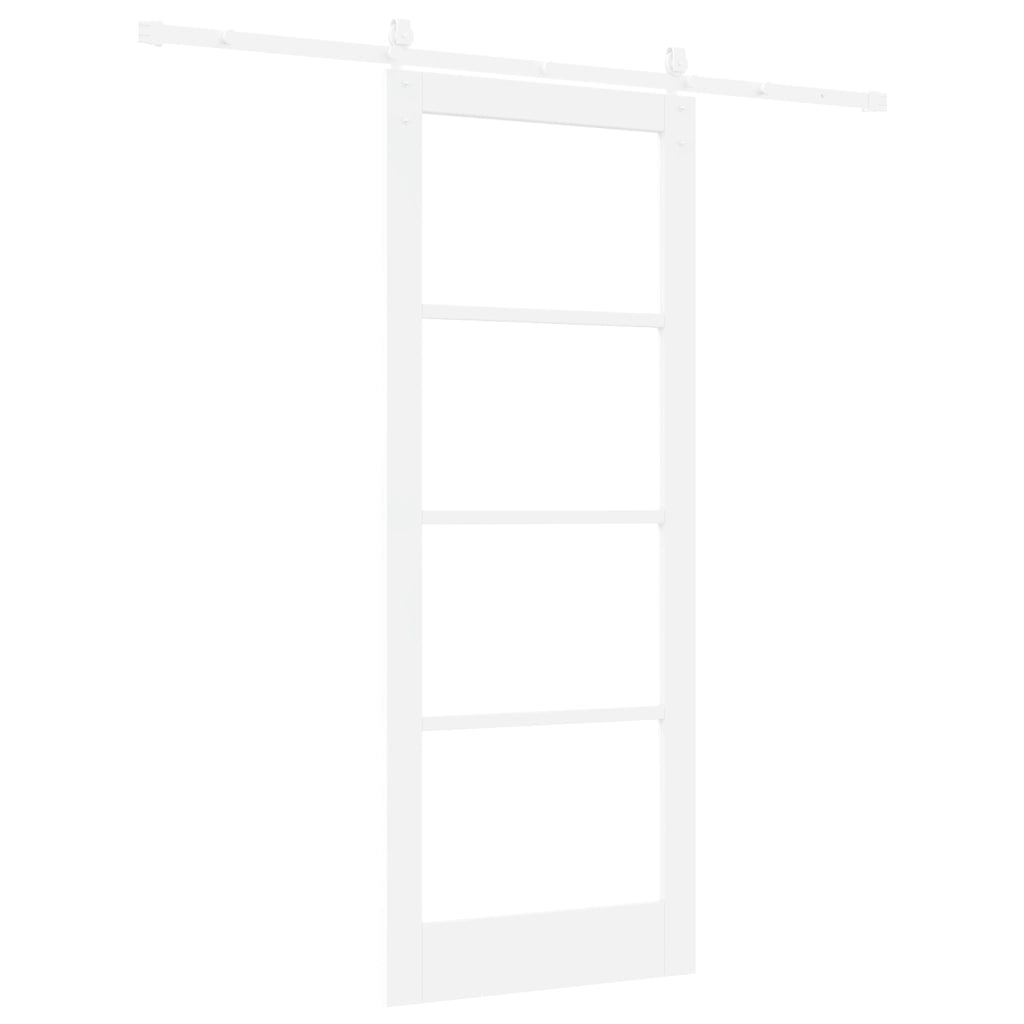 Set di Porta Scorrevole  con Fissaggi Bianca 83x211 cm Legno Massello Pino