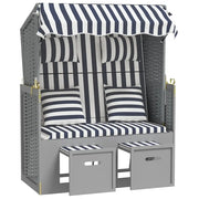 Strandkorb con Cuscini Polyrattan e Legno Massello Blu e Bianco CFW6330340