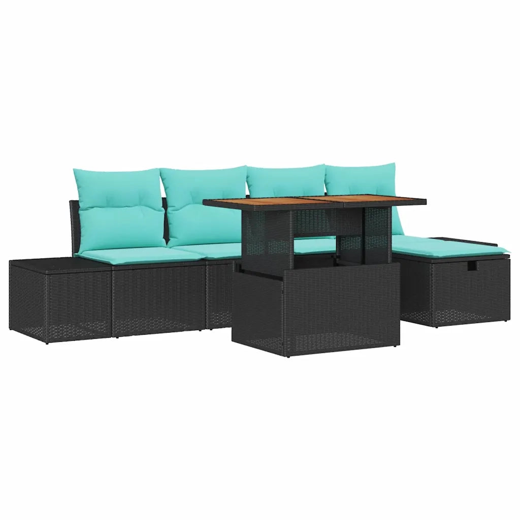 Set Divano da Giardino 6 pz Nero polyrattan 3360050