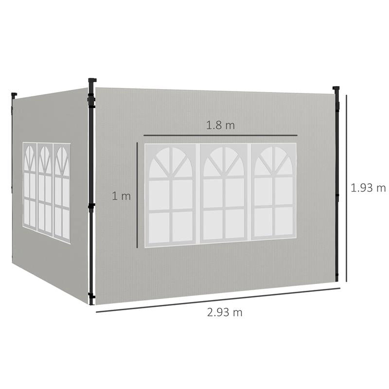 SET 2 PARETI LATERALI PER GAZEBO 3X3 M E 3X6M CON FINESTRE, IN PE E PLASTICA, 293X193 CM, BIANCO