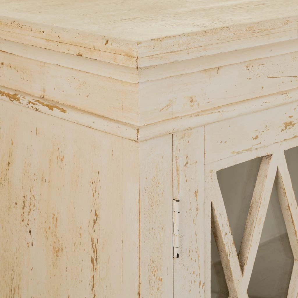 Mobile da ingresso in legno e vetro bianco lavorato a mano 90x40x100h