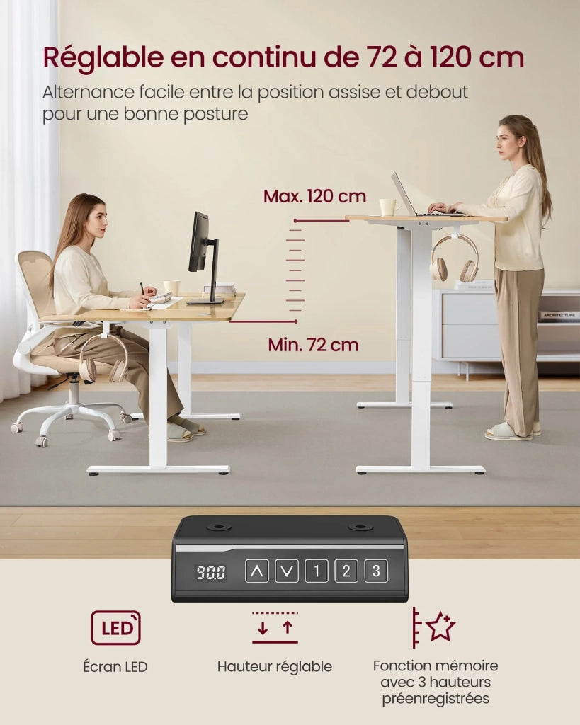 Telaio per scrivania regolabile elettricamente in altezza supporto per scrivania sit-stand senza piano con 2 ganci funzione memory 3 impostazioni di altezza acciaio bianco 12_0004608