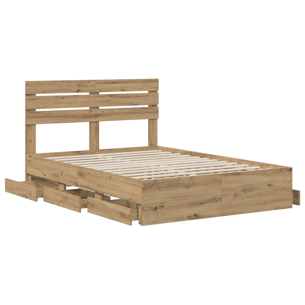 Bed Frame with Storage and Headboard Artisan Oak 160 x 200 cm 3445811