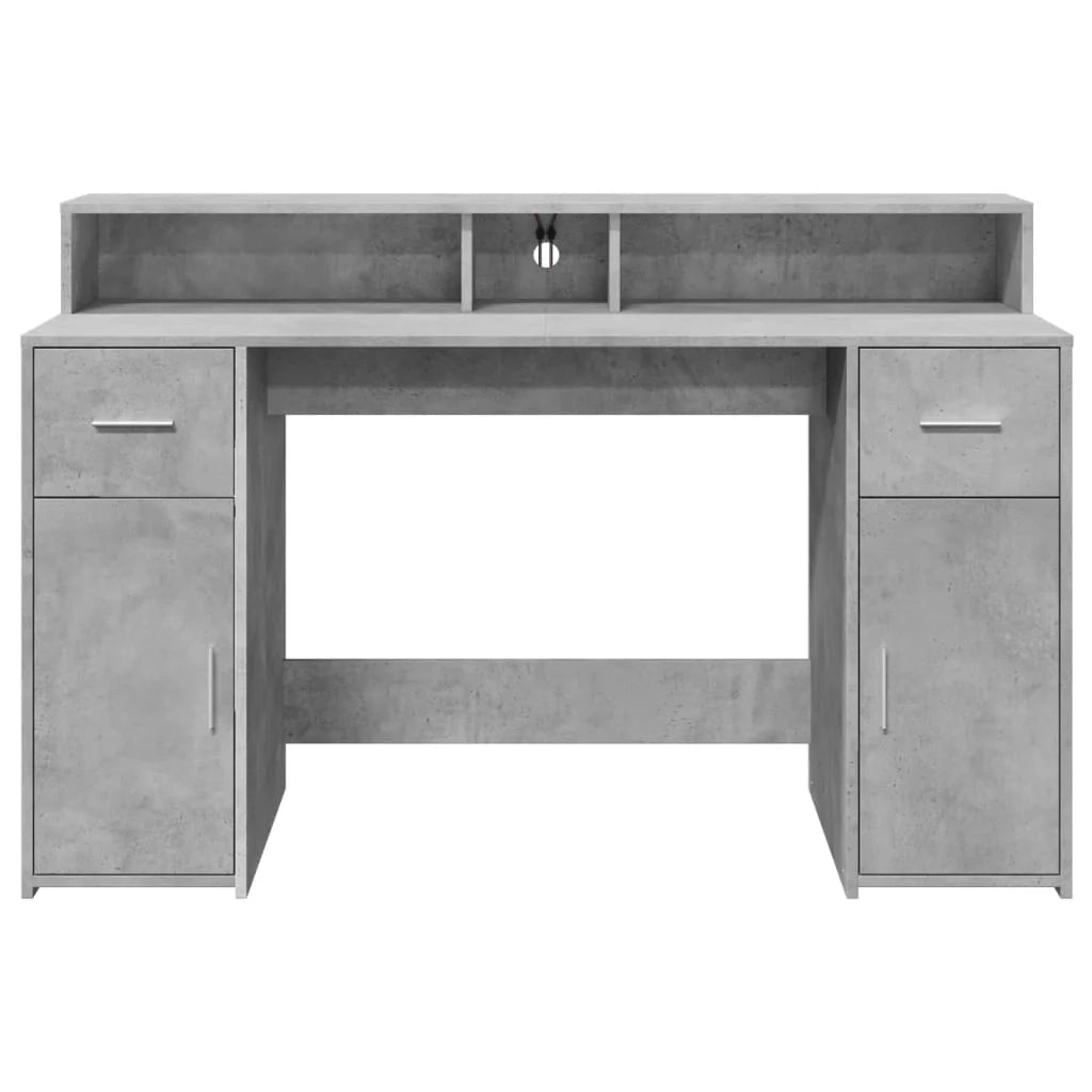 Scrivania tavolo postazione di lavoro mobile per computer scrivania da studio con luci a LED 140 x 55 x 91 cm legno ingegnerizzato grigio 02_0023799